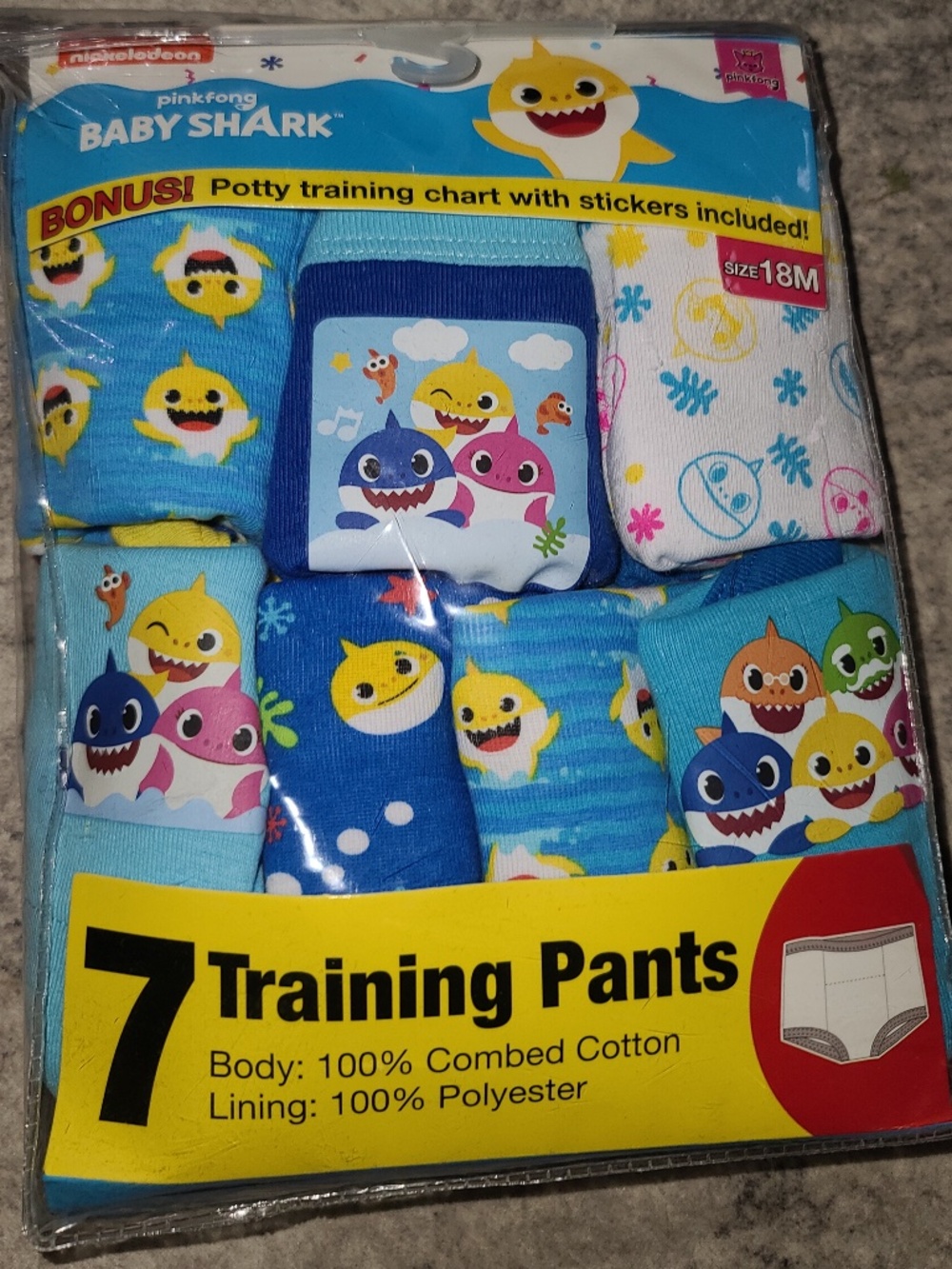 Baby Shark Training Pants, 7-Pack Sz 18 months New in plastic